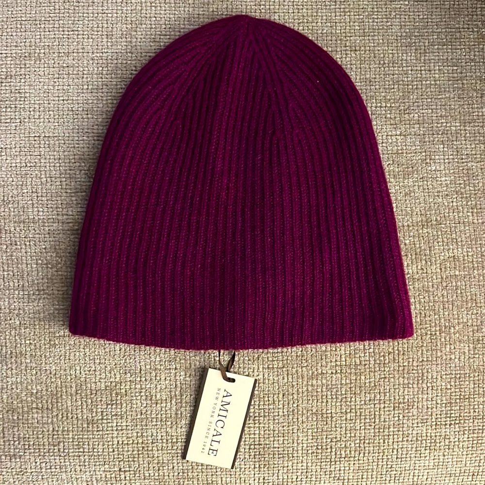 NWT Amicale Women's 100% Cashmere Double Walled Ribbed Beanie